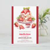 Waterverf Rode Aardbei Shortcake Kids Verjaardag Kaart (Staand voorkant)