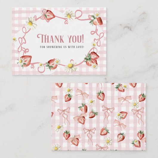 Waterverf Rode aardbeien daisy verjaardag baby sho Informatiekaartje (Voorkant / Achterkant)