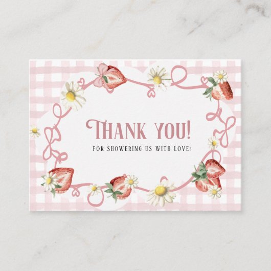 Waterverf Rode aardbeien daisy verjaardag baby sho Informatiekaartje (Voorkant)