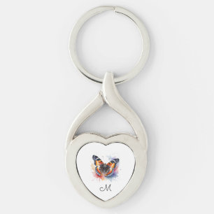 Waterverf Rode Admiraalvlinder Monogram Initiaal Sleutelhanger