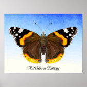 Waterverf rode admirale vlinder Poster schilderen (Voorkant)