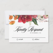 Waterverf Rode Amaryllis Botanische Winterbruiloft RSVP Kaartje (Voorkant)