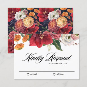 Waterverf Rode Amaryllis Botanische Winterbruiloft RSVP Kaartje