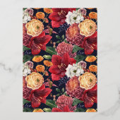 Waterverf rode amaryllis en chrysant bruiloft folie uitnodiging (Achterkant)