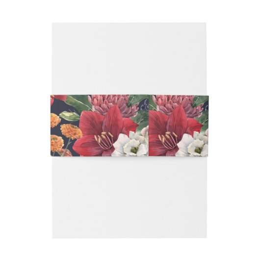 Waterverf rode amaryllis en chrysant bruiloft uitnodigingen wikkel (Achterkant Voorbeeld)