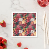 Waterverf Rode Amaryllis en Chrysanthemums Bloemen Servet (Insitu)