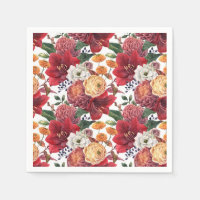 Waterverf Rode Amaryllis en Chrysanthemums Bloemen