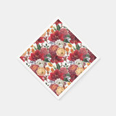 Waterverf Rode Amaryllis en Chrysanthemums Bloemen Servet (Hoek)