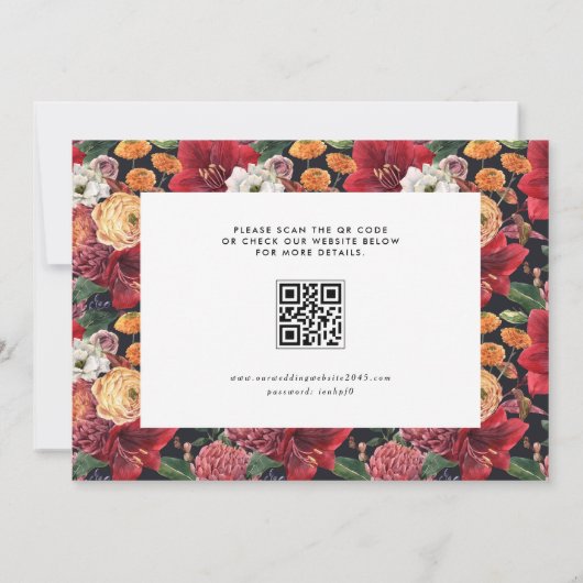 Waterverf Rode Amaryllis en Herfst Bloemen QR Code Save The Date (Achterkant)