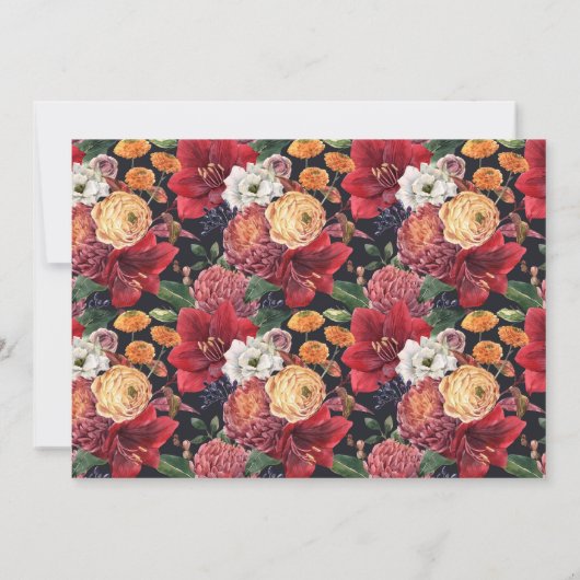 Waterverf rode amaryllis en herfstbloemen save the date (Achterkant)