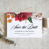 Waterverf rode amaryllis en herfstbloemen save the date