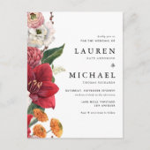 Waterverf rode amaryllis en herfstbloemenbruiloft uitnodiging briefkaart (Voorkant)