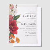 Waterverf rode amaryllis en herfstbloemenbruiloft vellum uitnodigingen (Offset)