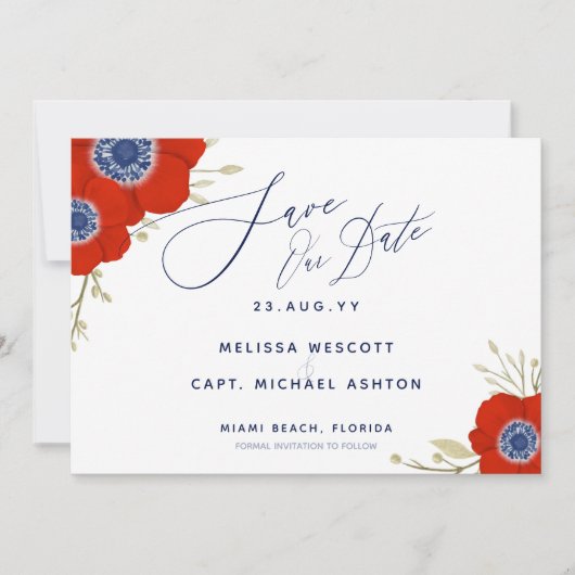 💮 Waterverf Rode Anemoon bruiloft Save Our Date Save The Date (Voorkant)