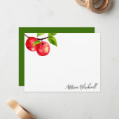 Waterverf Rode appels Persoonlijke lerarennaam Notitiekaartje (Voorkant / Achterkant in situ)