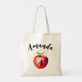 Waterverf Rode Apple Gebogen Naam Monogramed Tote Bag (Achterkant)