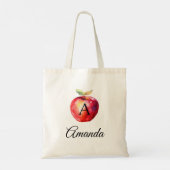Waterverf Rode Apple Naam Monogramed Tote Bag (Achterkant)