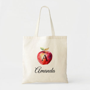 Waterverf Rode Apple Naam Monogramed Tote Bag