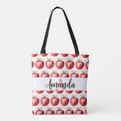 Waterverf Rode Apple Patroon Naam Monogramed Tote Bag (Achterkant)