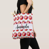 Waterverf Rode Apple Patroon Naam Monogramed Tote Bag (Dichtbij)