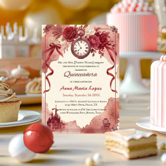 Waterverf rode Assepoester thema quinceanera Kaart