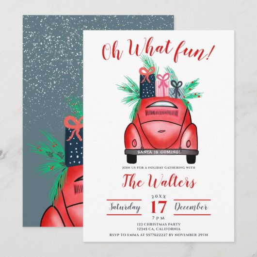 Waterverf rode auto illustratie kerstfeest kaart (Voorkant / Achterkant)