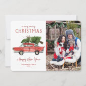 Waterverf Rode Auto | Kerst Foto Kaart (Voorkant)