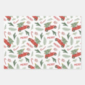 Waterverf  Rode Auto Kerstbomen Inpakpapier Vel (Voorkant)