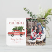 Waterverf rode auto | Kerstfeestdag — Fotokaart Kaart (Staand voorkant)