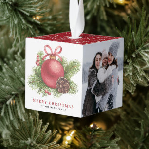 Waterverf Rode Bal Bauble Foto Kerst Decoratie