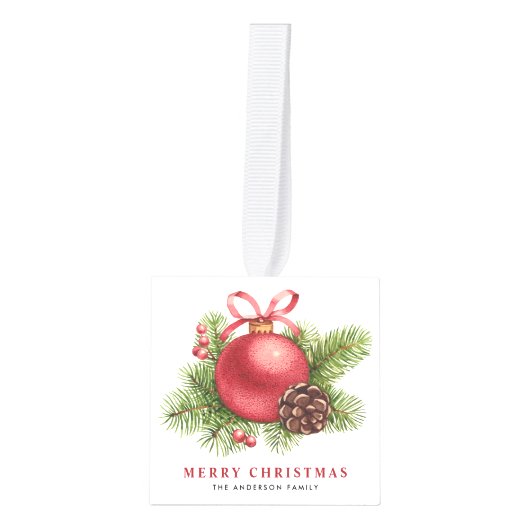 Waterverf Rode Bal Bauble Foto Kerst Decoratie (Voorkant)