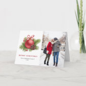 Waterverf Rode Bal Ornament Foto Kerst Feestdagen Kaart (Voorkant)