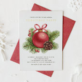 Waterverf Rode Bal Ornament Kerstfeest Folie Uitnodiging