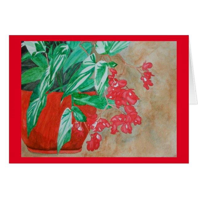 Waterverf Rode Begonia in Pot (Voorkant Horizontaal)