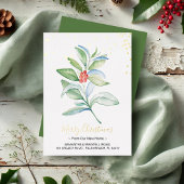 Waterverf Rode bessen en kerstavond Folie Feestdagenkaart