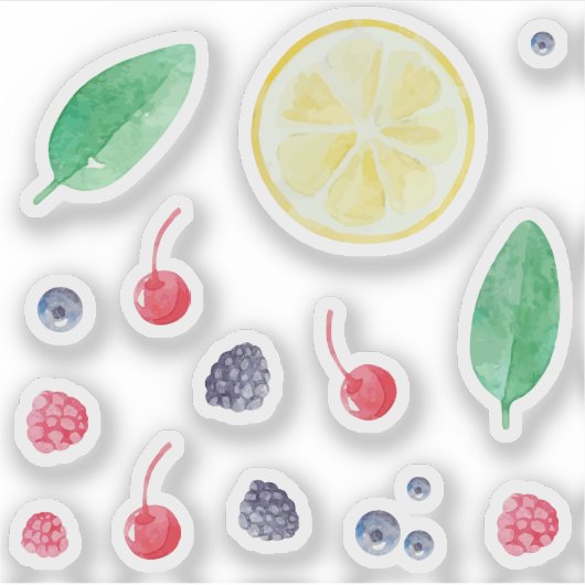 Waterverf rode bessen fruitset sticker (Voorkant)