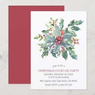 Waterverf rode bessen Holly kerstfeest Kaart