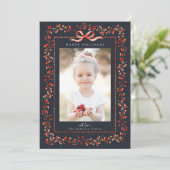 Waterverf rode bessen Lijst foto marine kerst Feestdagenkaart (Staand voorkant)