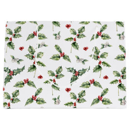 Waterverf Rode bessen, Mistletoe en Holly Leaves Groot Cadeauzakje