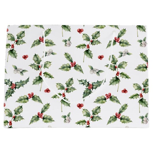 Waterverf Rode bessen, Mistletoe en Holly Leaves Groot Cadeauzakje (Voorkant)