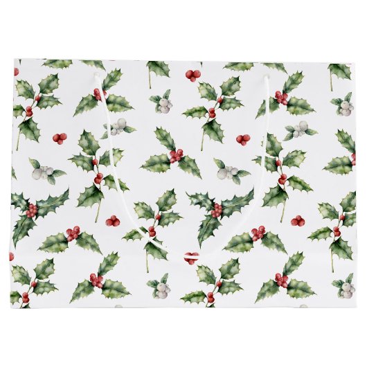 Waterverf Rode bessen, Mistletoe en Holly Leaves Groot Cadeauzakje (Achterkant)