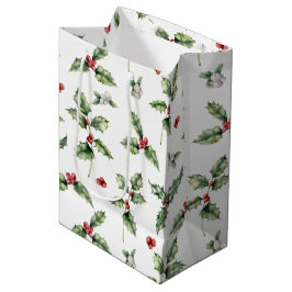 Waterverf Rode bessen, Mistletoe en Holly Leaves Medium Cadeauzakje