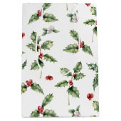 Waterverf Rode bessen, Mistletoe en Holly Leaves Medium Cadeauzakje (Voorkant)