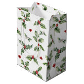 Waterverf Rode bessen, Mistletoe en Holly Leaves Medium Cadeauzakje (Achterkant Gekanteld)