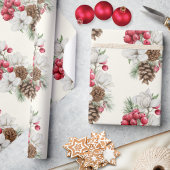 Waterverf  Rode bessen Pine Cone Christmas Cadeaupapier