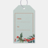 Waterverf rode bessen vrolijk kerstblauw munt cadeaulabel (Achterkant)