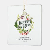 waterverf rode bessenbladeren met voor kerstmis keramisch ornament (Links)