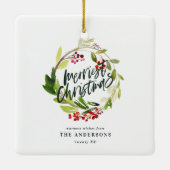 waterverf rode bessenbladeren met voor kerstmis keramisch ornament (Achterkant)