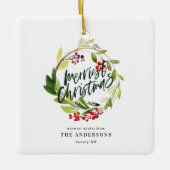 waterverf rode bessenbladeren met  voor kerstmis keramisch ornament (Voorkant)