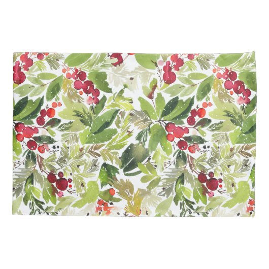 waterverf rode bessenbladeren met  voor kerstmis kussensloop (Achterkant-Links)